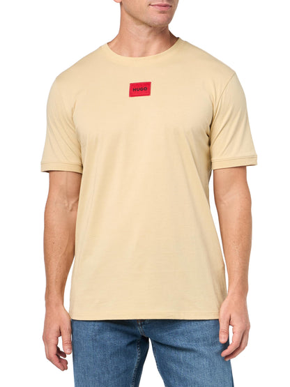 HOTHugo Mens Ribbed Crew Neck Regular Fit Center Logo T-Shirt