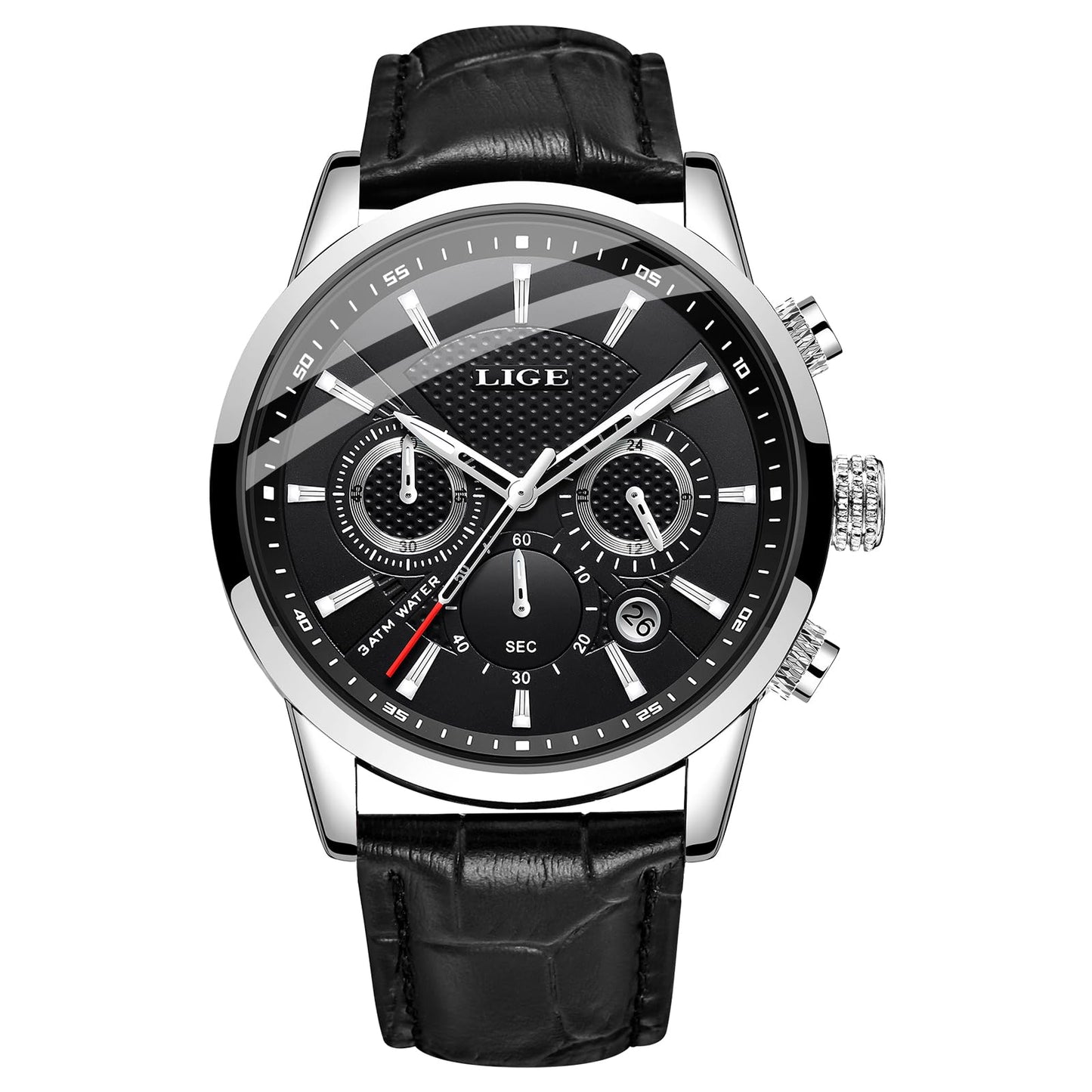 HOTLIGE Wrist Leather Watches for Men Analog Dress Chronograph Waterproof Vintage Work Casual Quartz with Date Display Chronograph Luminous 30M Water Resistant Business Classic Mens Watch