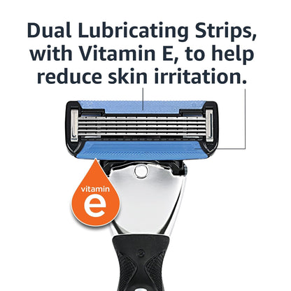 HOTAmazon Basics 5-Blade MotionSphere Men's Razor with Dual Lubrication, Vitamin E, Precision Trimmer, 1 Handle & 16 Cartridges, Black