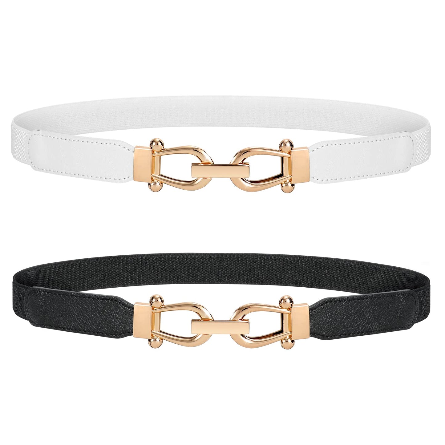 HOTJASGOOD Women Stretchy Waist Belt Retro Elastic Skinny Belt for Ladies with Gold Buckle
