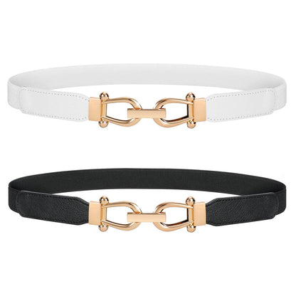 HOTJASGOOD Women Stretchy Waist Belt Retro Elastic Skinny Belt for Ladies with Gold Buckle