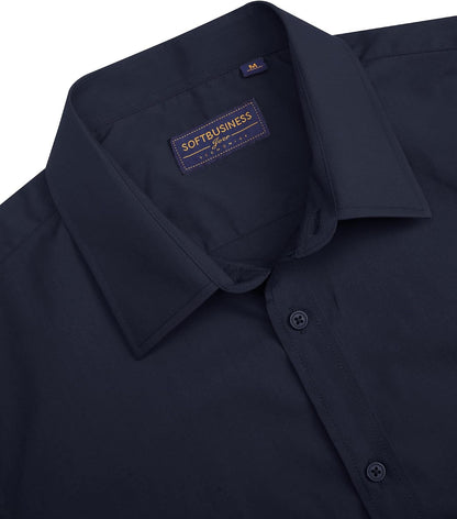 HOTJ.VER Men's Short Sleeve Dress Shirts Stretch Stain Shield Casual Button Down Shirts Solid Formal Shirt