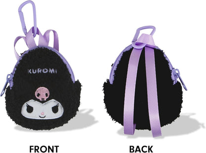 HOTSonix x Sanrio Mini Backpack Charm | Tech Keychain Pouch, Fuzzy Plush Character Coin Purse for Small Accessories, Earbuds | Kuromi
