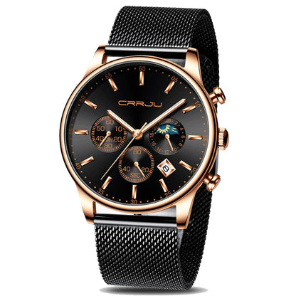 HOTCRRJU Men's Fashion Casual Watches Auto Date Chronograph Watch Men Nice Work Watches Waterproof 30M Full Steel Quartz with Mesh Strap