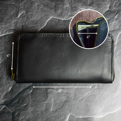 HOTWomen's Black Leather Clutch Wallet, Full Grain Leather, Handmade
