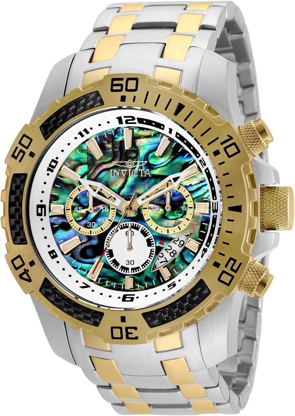 HOTInvicta Men's Pro Diver Scuba Quartz Chronograph Carbon Fiber Bezel Abalone Dial Bracelet Watch, 50mm