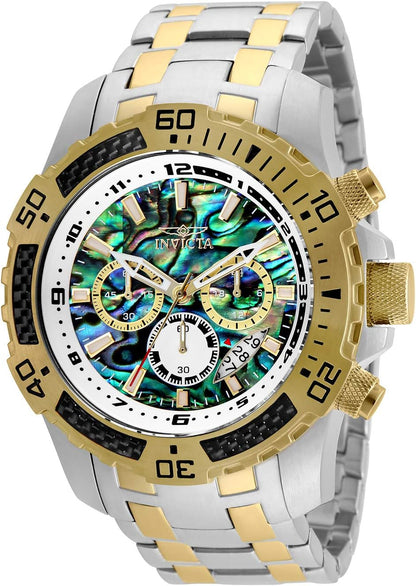 HOTInvicta Men's Pro Diver Scuba Quartz Chronograph Carbon Fiber Bezel Abalone Dial Bracelet Watch, 50mm