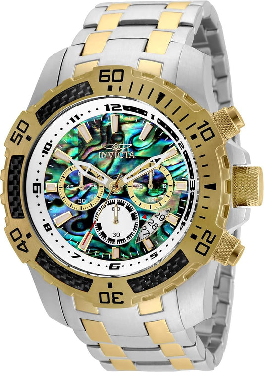 HOTInvicta Men's Pro Diver Scuba Quartz Chronograph Carbon Fiber Bezel Abalone Dial Bracelet Watch, 50mm