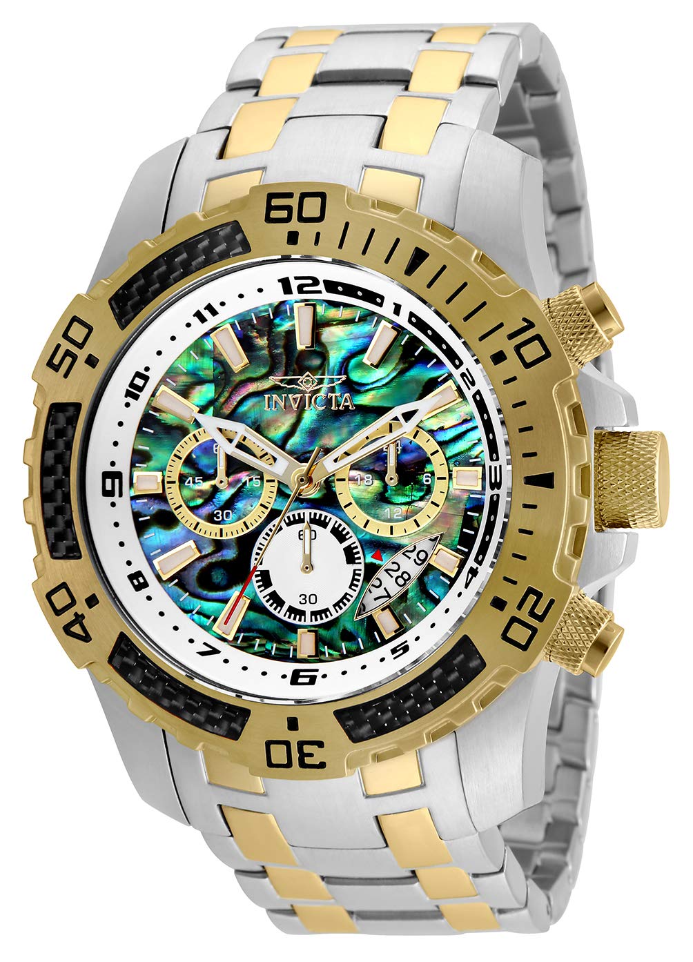 HOTInvicta Men's Pro Diver Scuba Quartz Chronograph Carbon Fiber Bezel Abalone Dial Bracelet Watch, 50mm
