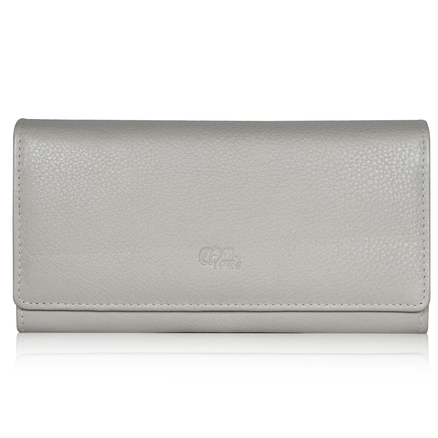 HOTWomen's Top Grain Leather Wallet, RFID Blocking Bifold clutch, 17 Card Slots, Zip Pocket Organizer, Elegant Gift for Women — Birthday, Valentine, Anniversary - TAUPE