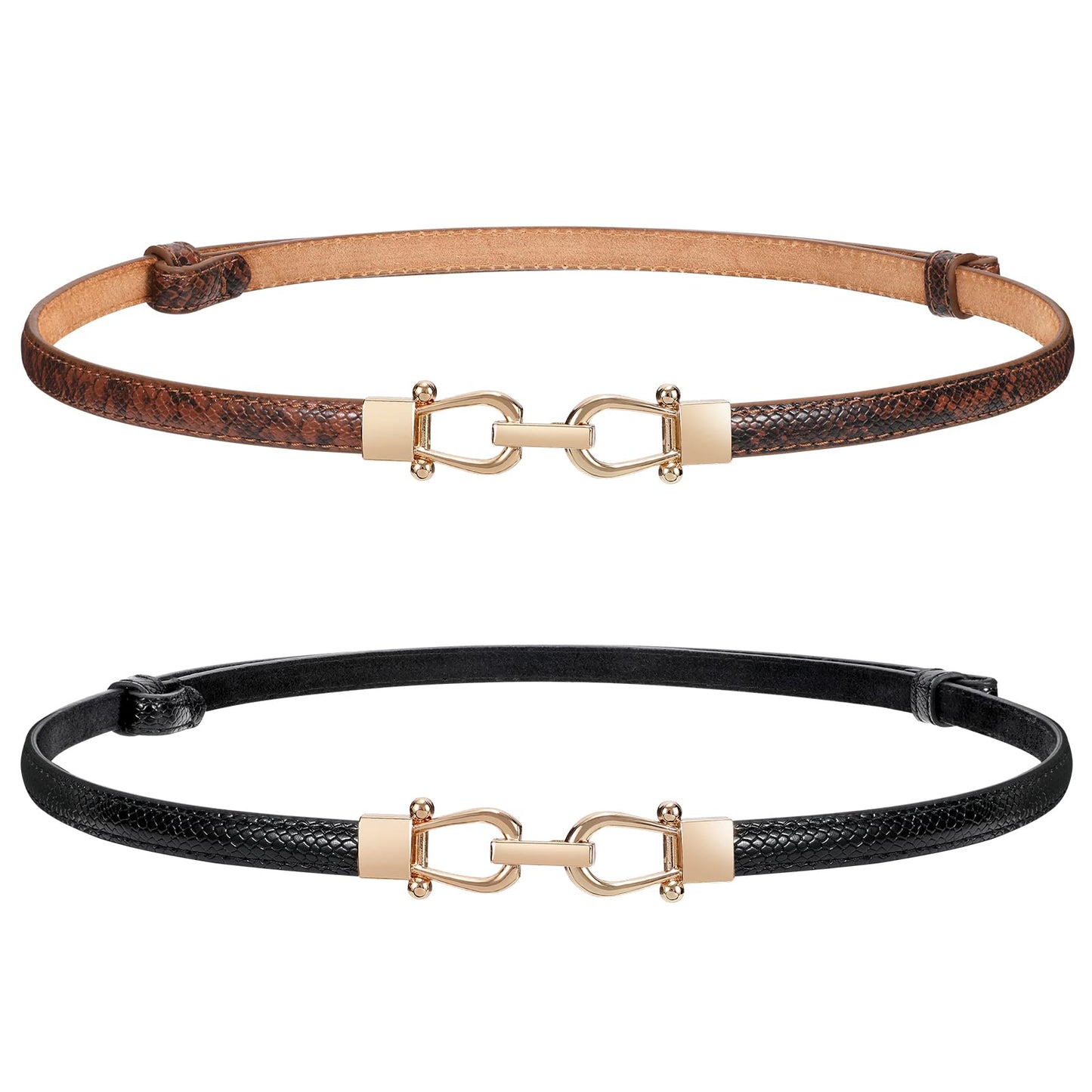 HOTWERFORU Women Classic Leather Belt With Square Gold Silver Buckle For Jeans Pants