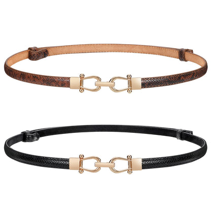 HOTWERFORU Women Classic Leather Belt With Square Gold Silver Buckle For Jeans Pants