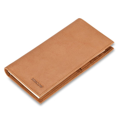 HOTHISCOW Leather Checkbook Cover with Card Slots & Pen Holder, Brown | Full grain cowhide, 5cc & ID window, personal check book & register pockets, removable duplicate divider, gifts for women men