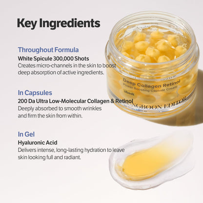 HOTSUNGBOON EDITOR Deep Collagen Retinol Capsule Cream, Firm-Looking Moisturizer for Fine Lines & Dry Skin, with Copper Peptide, White Spicules & Adenosine, Korean Skincare, 1.69 fl oz