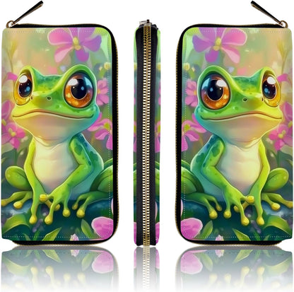 HOTWomen's Wallets,PU Leather Wristlet Wallet for Women,Card Holder Organizer Ladies Clutch with Zipper & Phone Holder-Lovely Frog