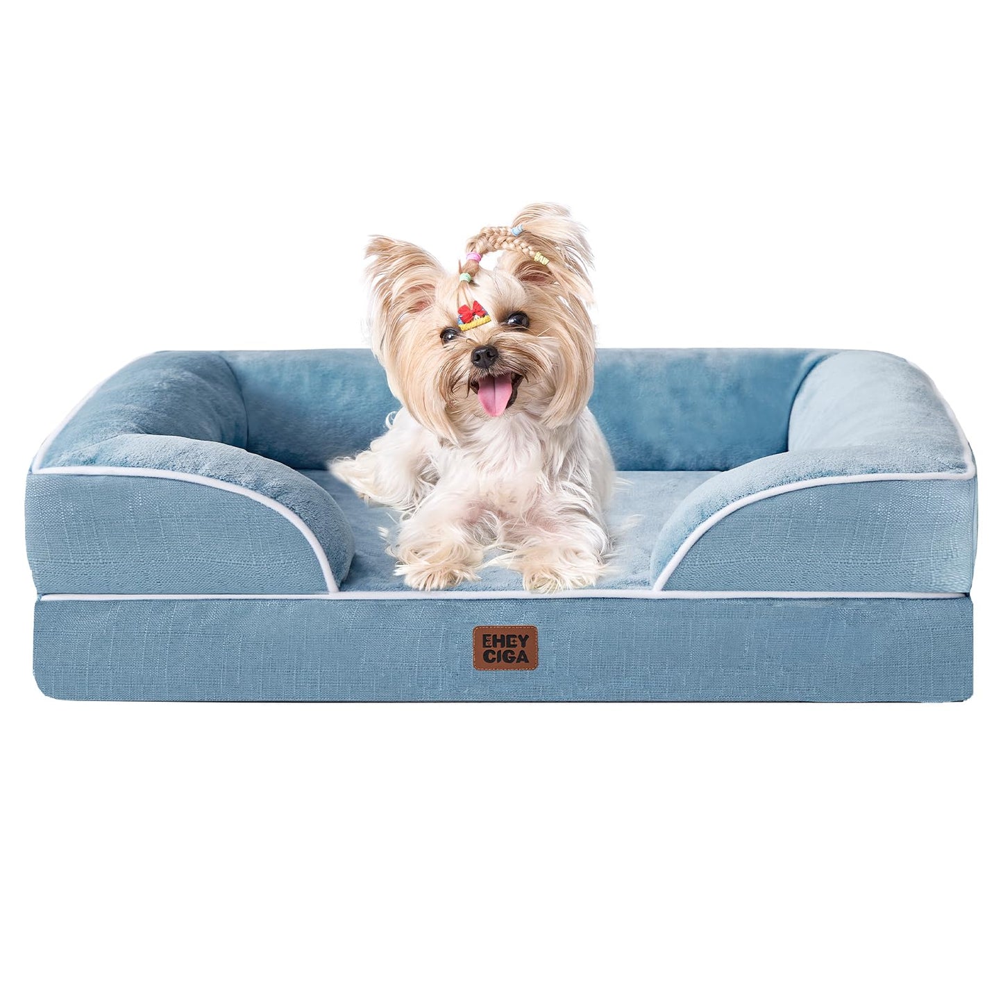 HOTEHEYCIGA Orthopedic Dog Beds for Extra Large Dogs 44x32Inch, Polyurethane Foam XL Pet Bed with Sides, Non-Slip and Egg-Crate Foam Big Dog Couch Bed with Washable Removable Cover, Grey