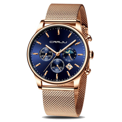 HOTCRRJU Men's Fashion Casual Watches Auto Date Chronograph Watch Men Nice Work Watches Waterproof 30M Full Steel Quartz with Mesh Strap