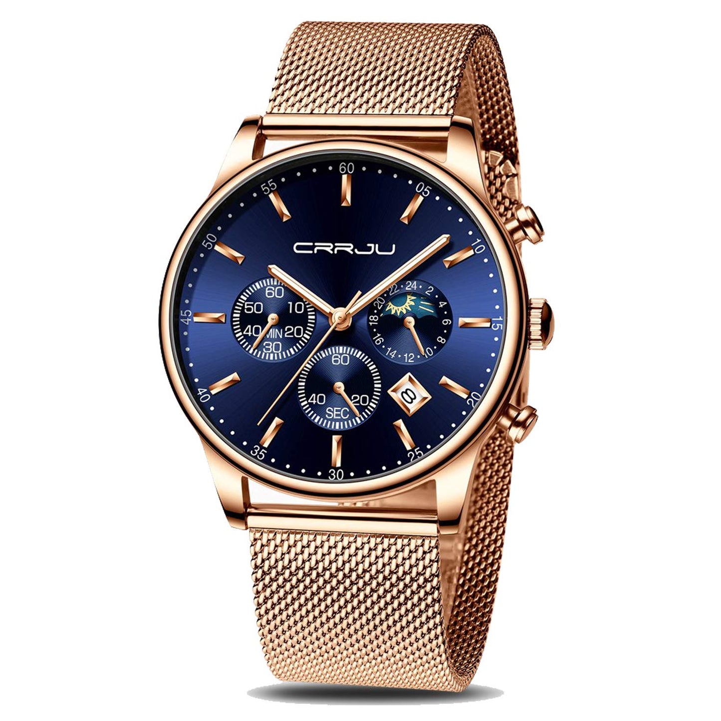 HOTCRRJU Men's Fashion Casual Watches Auto Date Chronograph Watch Men Nice Work Watches Waterproof 30M Full Steel Quartz with Mesh Strap
