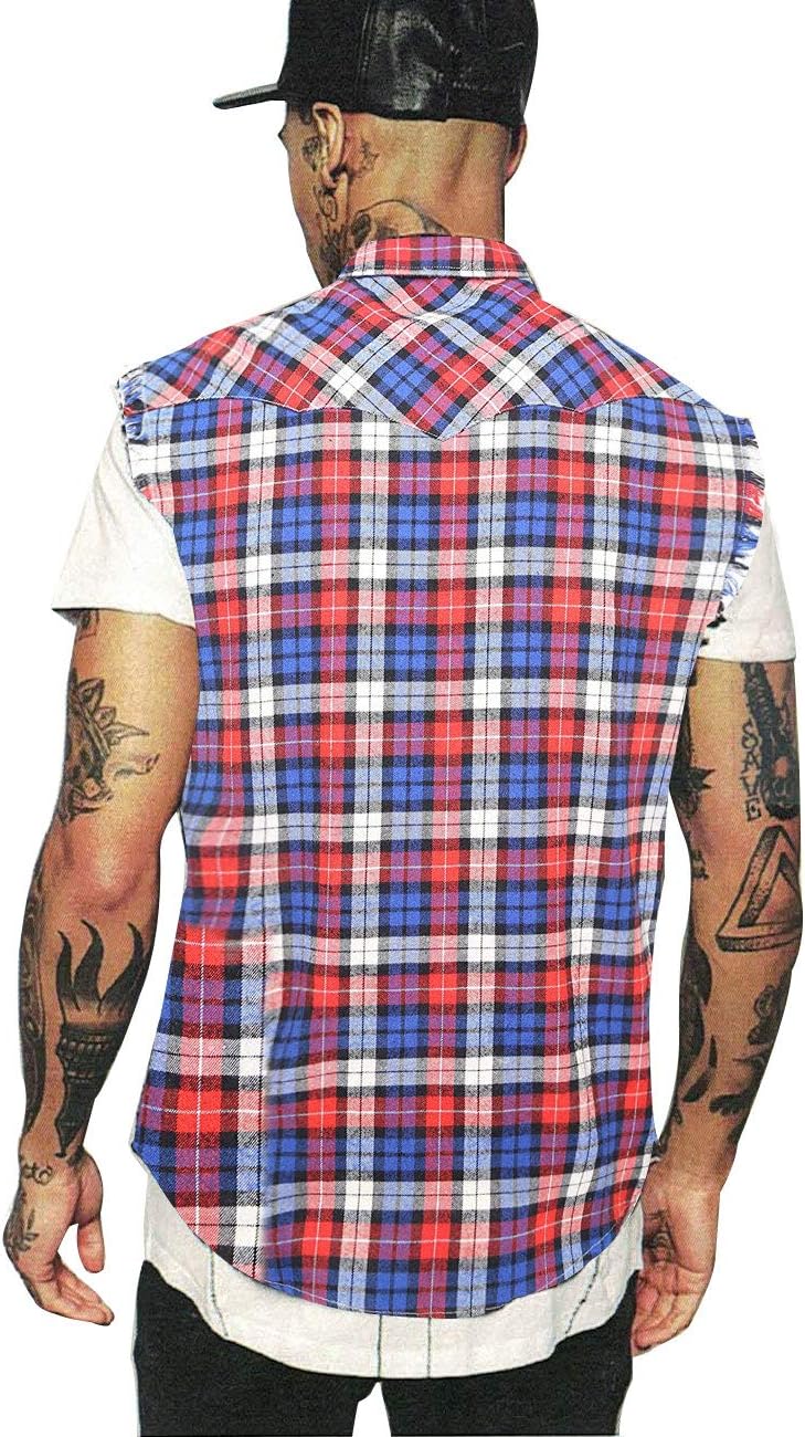 HOTMen's Casual Flannel Plaid Shirt Sleeveless Plus Size Vest