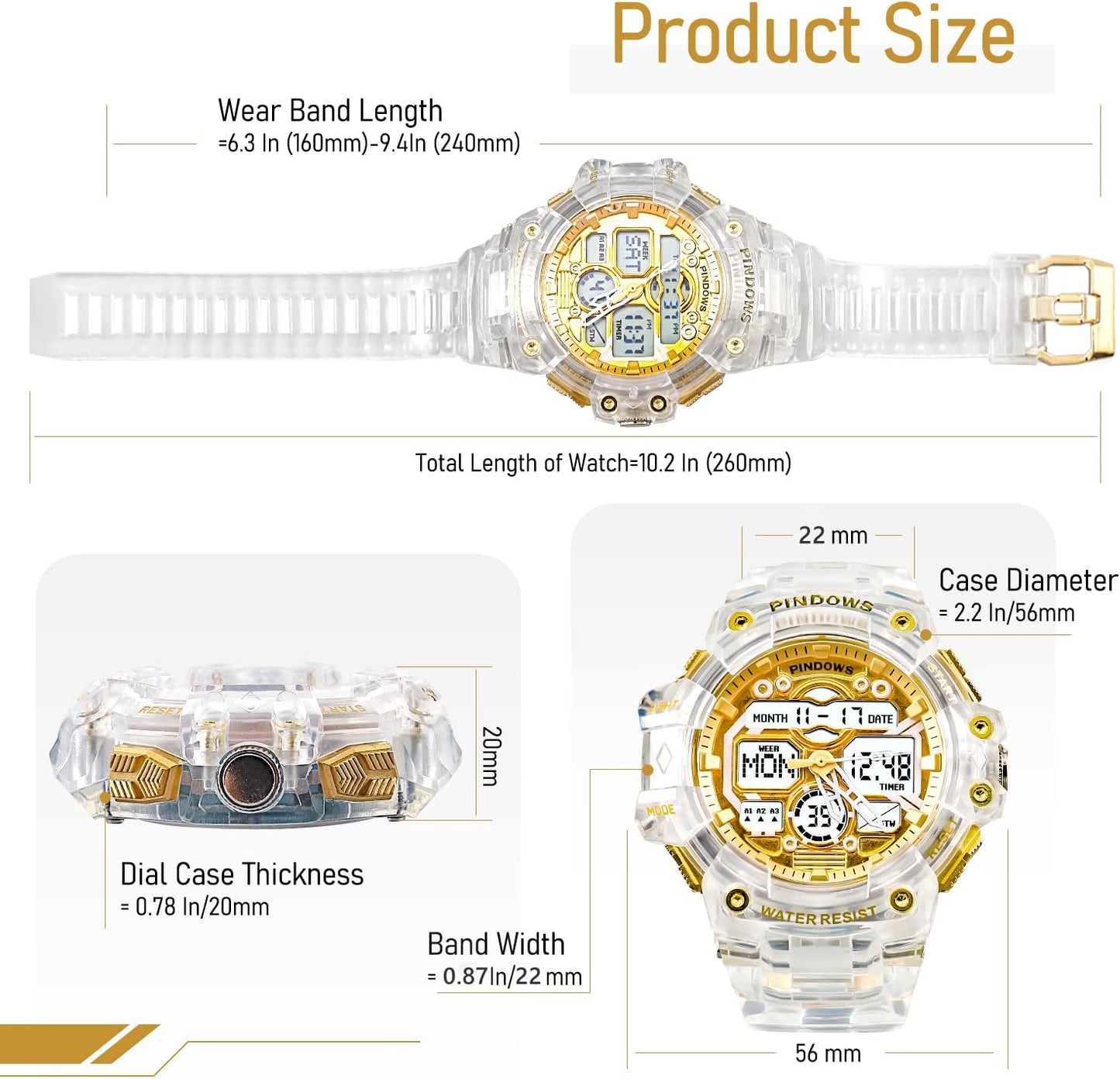 HOTPINIDOUS Mens Watch for Men Digital Sports Watch,7 Color LED Light Large Analog Digital Display Waterproof Watch with 3 Alarms/Countdown/Stopwatch/Dual Time Multi-Function Military Wrist Watches