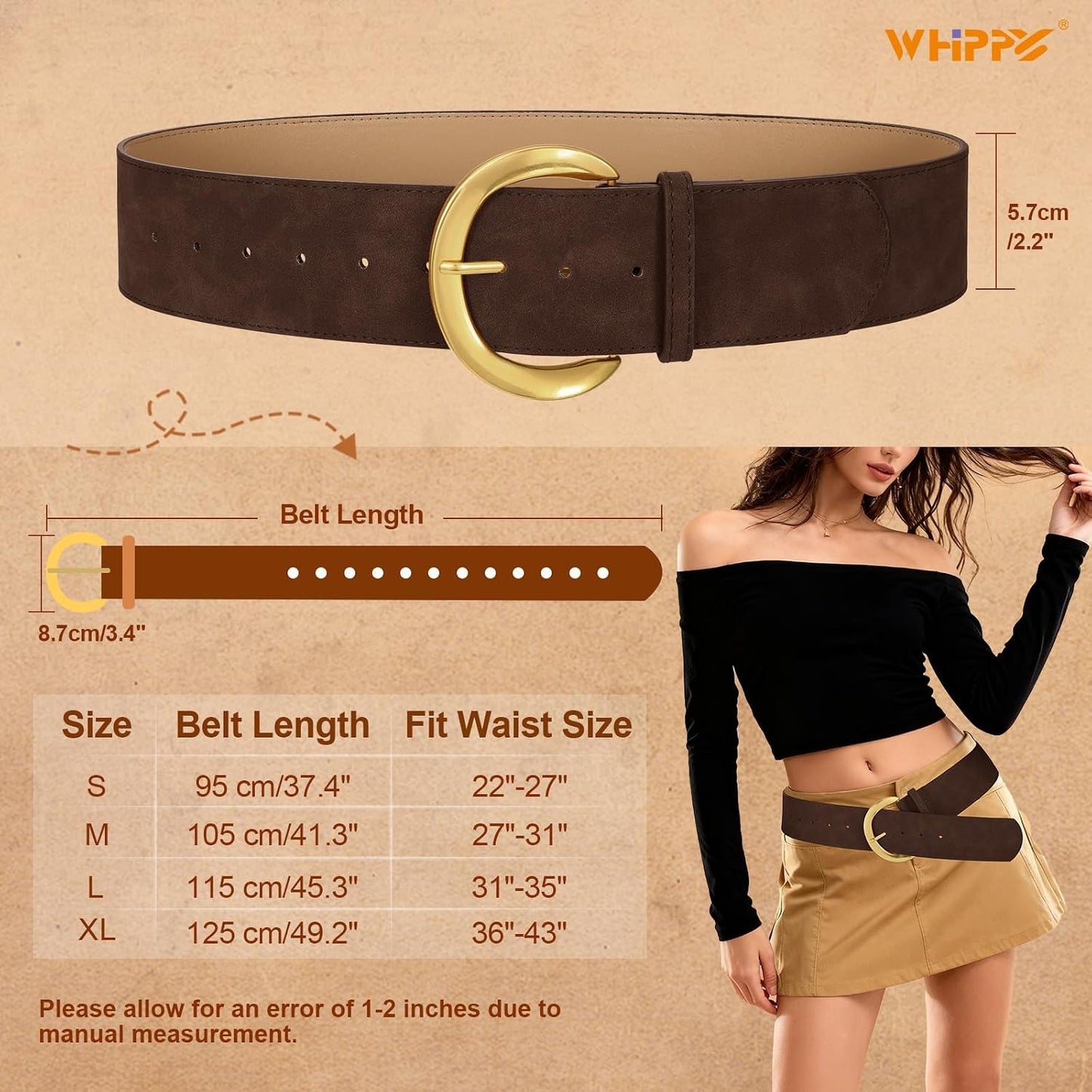 HOTWHIPPY Women’s Wide Leather Belt for Dresses Fashion Casual Laides Thick Suede Belt with Gold Buckle