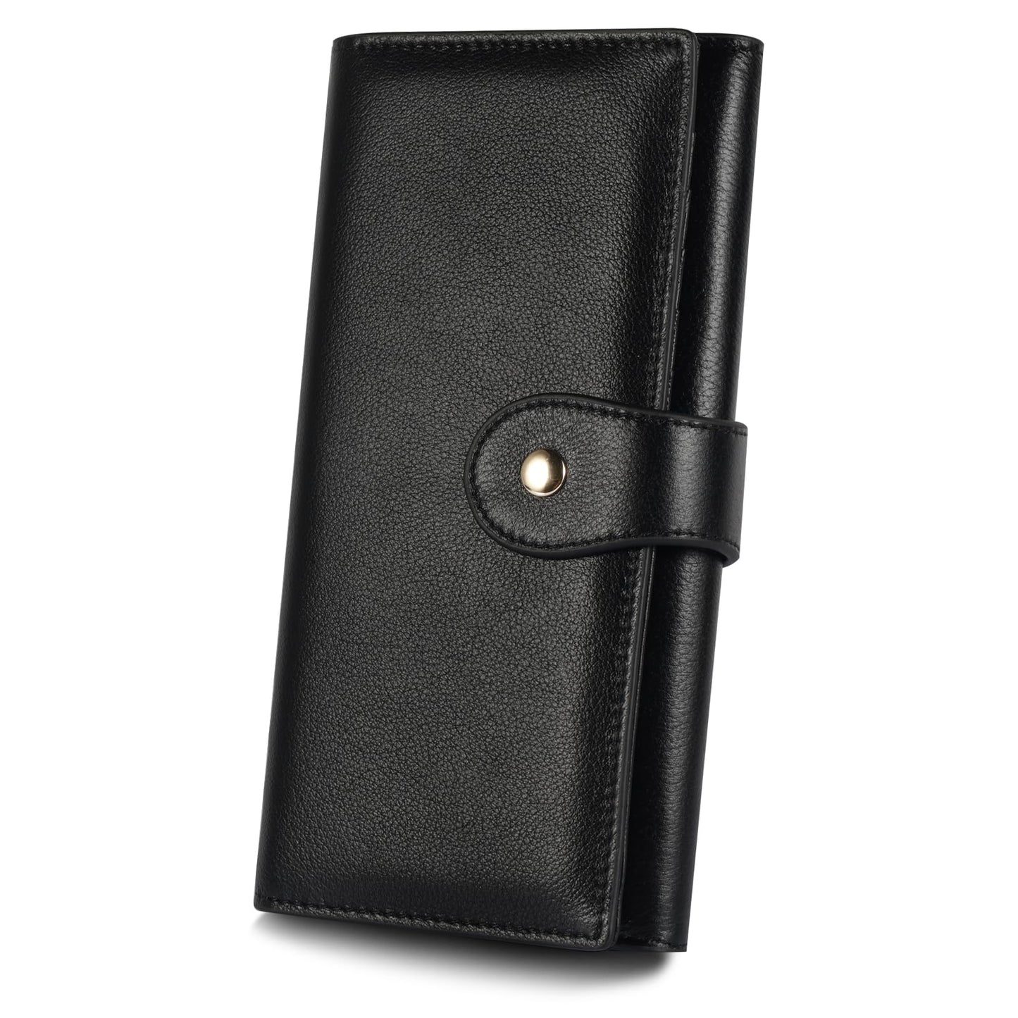 HOTProfessional RFID Blocking Wallet for Women - Genuine Leather Work Purse with Phone Pocket, Large Capacity Organizer for Credit Cards, ID, Cash & Office Essentials (Black)