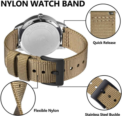 HOTBISONSTRAP Men’s Nylon Watch Bands, Two-Piece Military Watch Straps, Quick Release, Brushed Buckle, Band Width 18mm 19mm 20mm 22mm