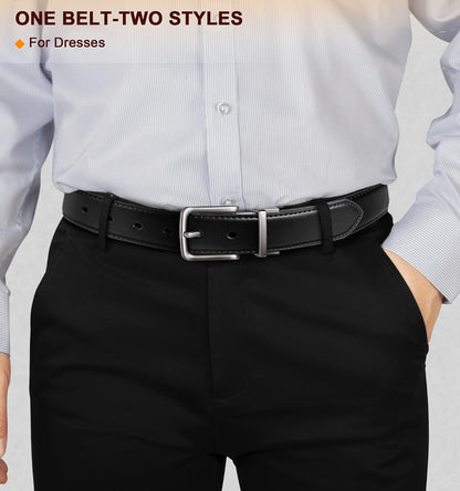 HOTBULLIANT Men's Belt,Reversible Belt Adjustable For Gift Men 1.25”-Cut For Fit-2 Sides in 1 Belt(Not 2)