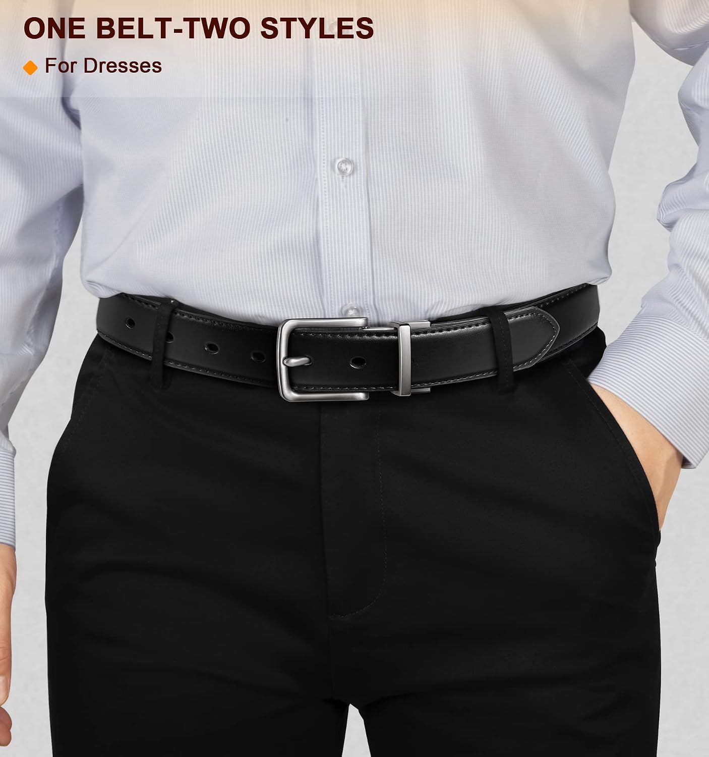 HOTBULLIANT Men's Belt,Reversible Belt Adjustable For Gift Men 1.25”-Cut For Fit-2 Sides in 1 Belt(Not 2)