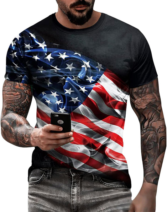 HOTEciodci Men's American USA Flag Patriotic T-Shirts 4th of July Shirts US Eagle Flag Soft Summer Short Sleeve Shirt for Men
