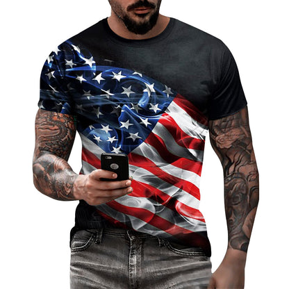 HOTEciodci Men's American USA Flag Patriotic T-Shirts 4th of July Shirts US Eagle Flag Soft Summer Short Sleeve Shirt for Men