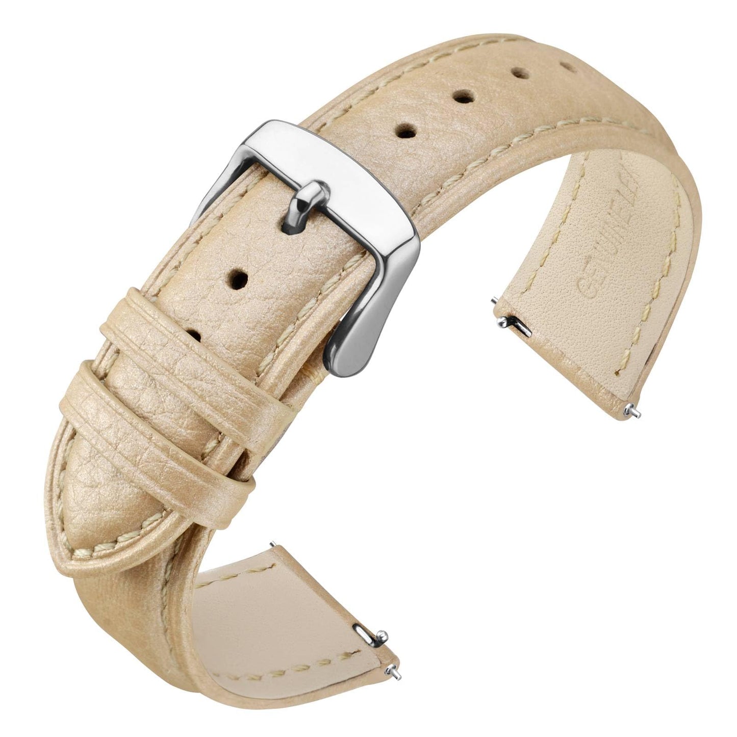 HOTANNEFIT Watch Band 18mm, Quick Release Textured Padded Leather Straps with Gold Buckle for Men and Women (Black)