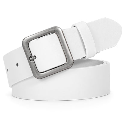 HOTXZQTIVE Women’s Leather Belts for Jeans Pants Dresses Fashion Ladies Black Belt with Square Buckle