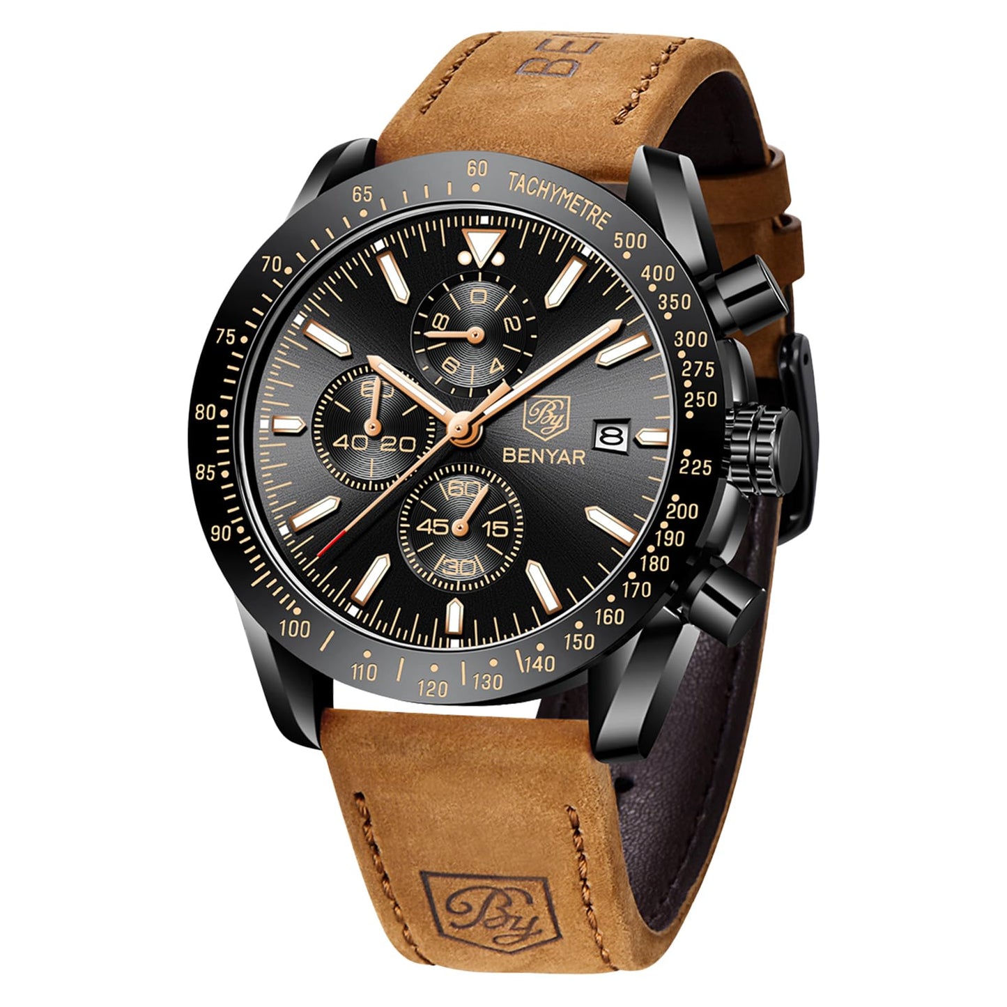 HOTBENYAR Mens Watches Quartz Analog Chronograph Waterproof Wrist Watches for Men Fashion Business Work Casual Sport Dress Watch with Calendar