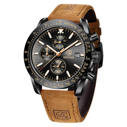 HOTBENYAR Mens Watches Quartz Analog Chronograph Waterproof Wrist Watches for Men Fashion Business Work Casual Sport Dress Watch with Calendar