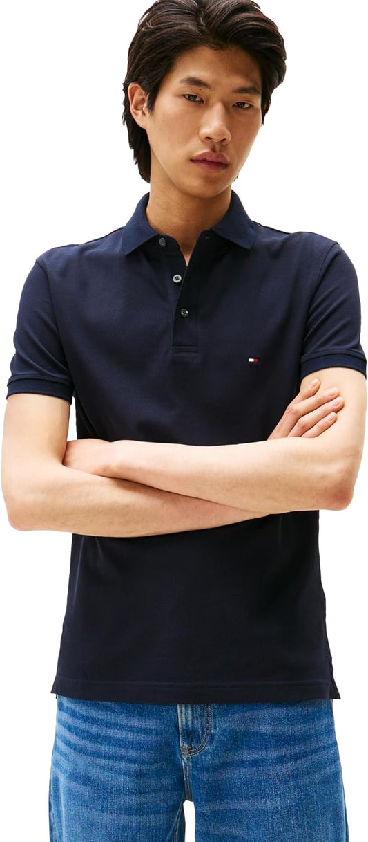 HOTTommy Hilfiger Men's Short Sleeve Polo Shirts in Slim Fit with Stretch and Organic Pique Cotton