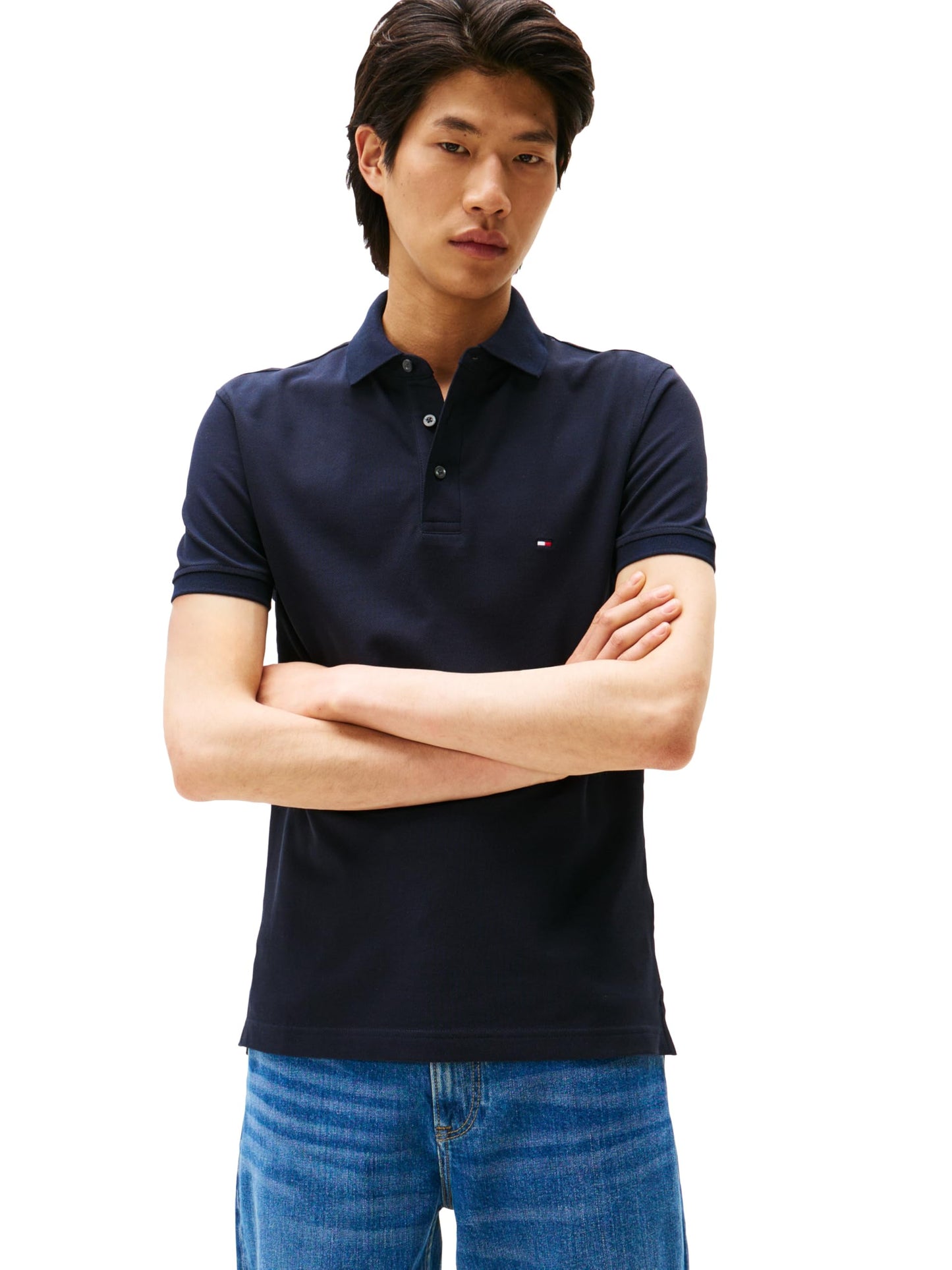 HOTTommy Hilfiger Men's Short Sleeve Polo Shirts in Slim Fit with Stretch and Organic Pique Cotton