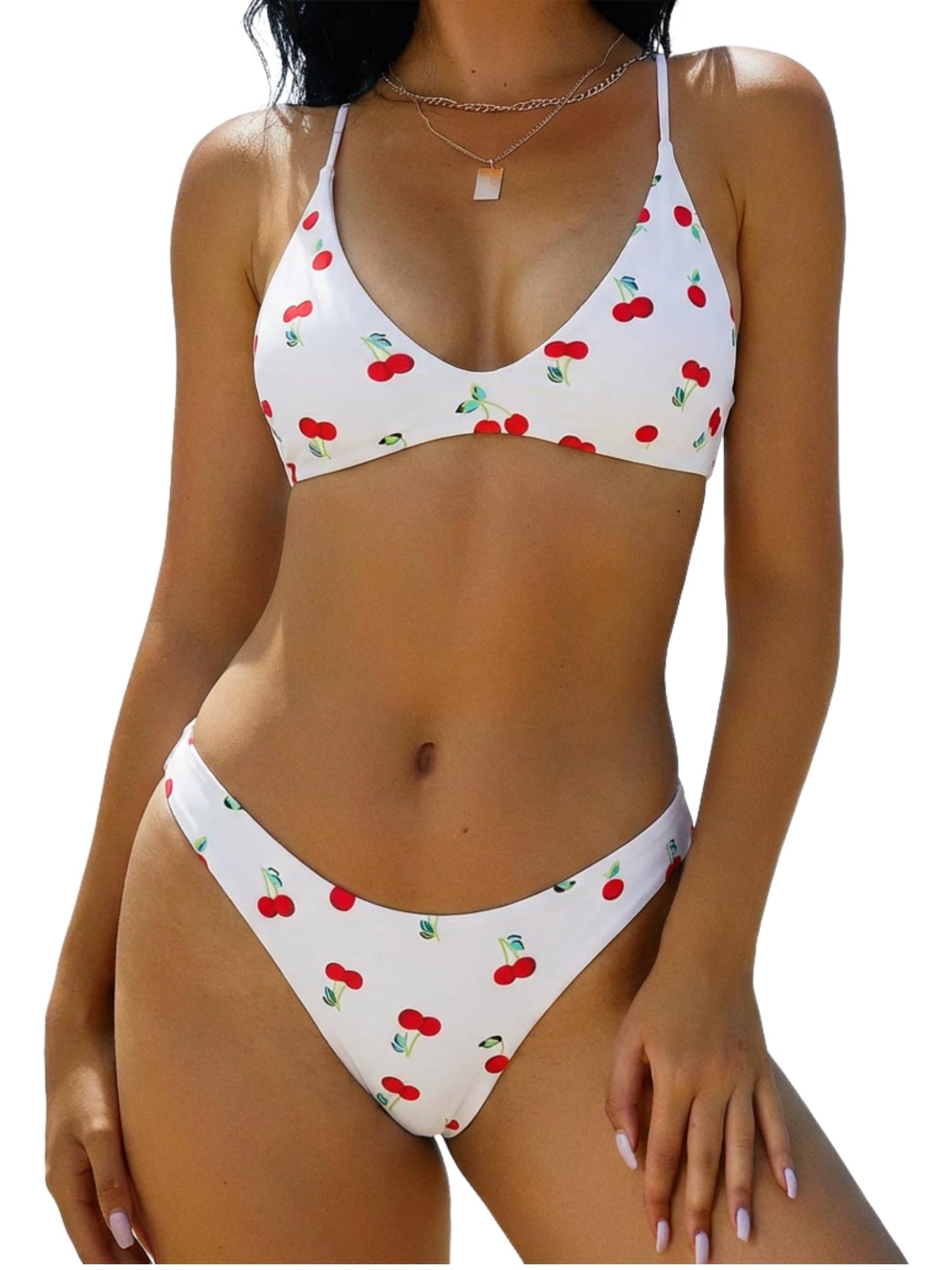 HOTZAFUL Women's Tie Back Padded High Cut Bralette Bikini Set Two Piece Swimsuit
