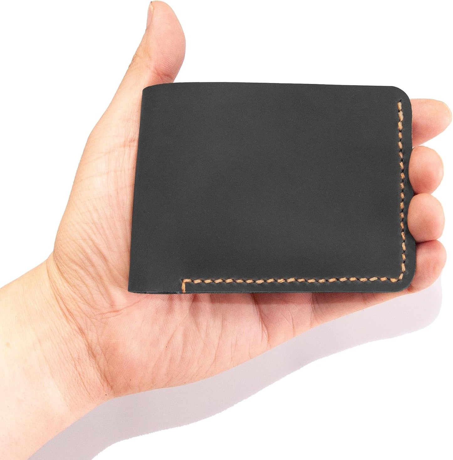HOTPersonalized Bifold Wallet, Handmade Wallet for Men,Slim Leather Wallet, Man Wallet Gift for Anniversary, Graduation, Dad, Boyfriend, Engraved Custom Wallet（Black ）