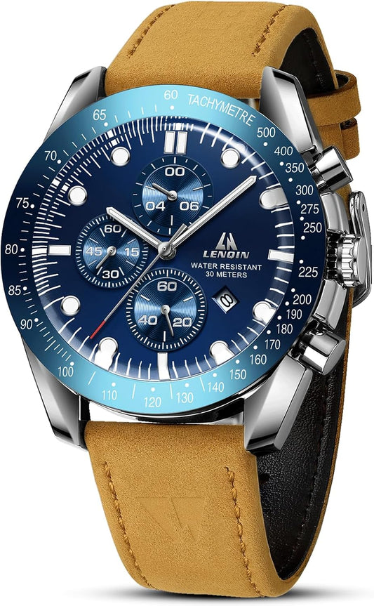 HOTLN LENQIN Mens Watches Leather Watch Analog Quartz Watch for Men Luminous Luxury Fashion Business Casual 30M Waterproof Men's Wrist Watches with Date