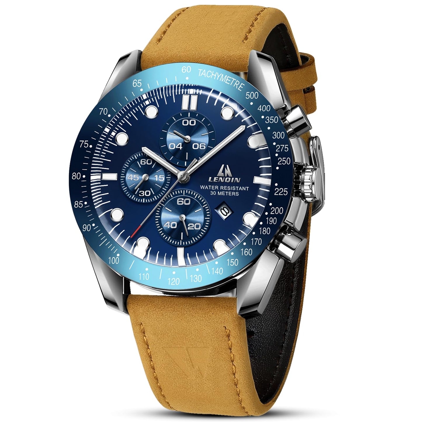 HOTLN LENQIN Mens Watches Leather Watch Analog Quartz Watch for Men Luminous Luxury Fashion Business Casual 30M Waterproof Men's Wrist Watches with Date