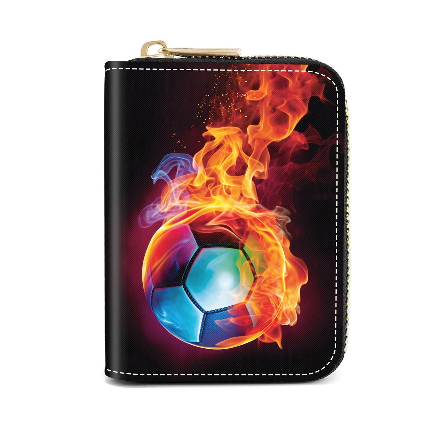 HOTCredit Card Holder Wallets for Women, Slim Leather Card Holder Wallet, Credit Card Wallet Organizer, Pocket Business Card Case with Zipper, Elephants and Flowers Under the Moon