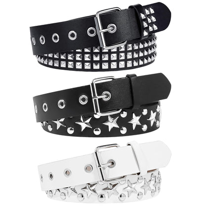 HOT3 Pcs Black Studded Belt Y2K Belt Star Gothic Punk Rock Belts with Grommet Threads Bright Metal Pyramid for Women Men