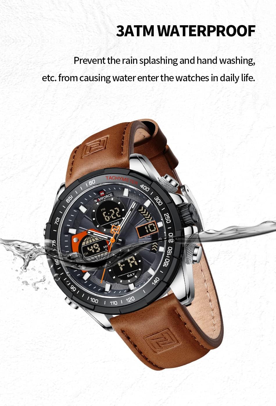 HOTNAVIFORCE Men's Military Digital Watches Analog Quartz Waterproof Watch Sport Multifunctional Leather Wristwatch