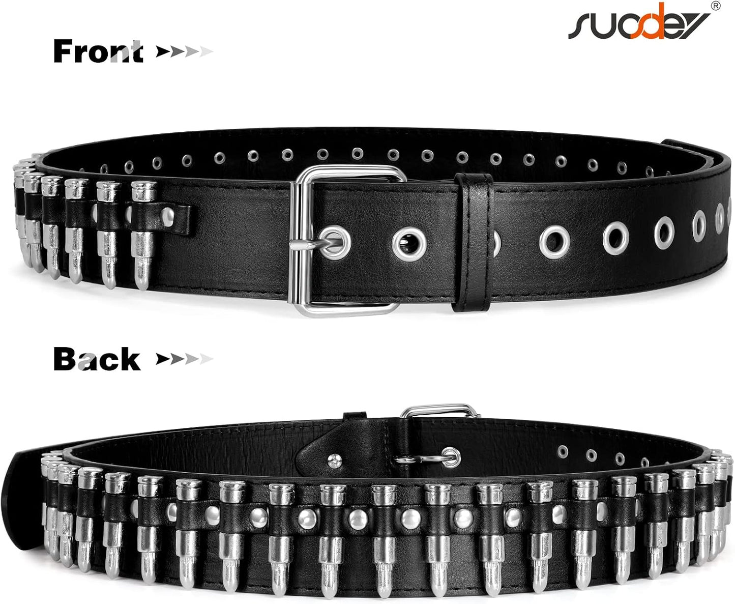 HOTSUOSDEY Black Studded Belt,Y2K Silver Metal Grommet Belt for Men Women Punk Rock Style for Jeans Pants