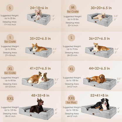 HOTEHEYCIGA Orthopedic Dog Beds for Extra Large Dogs 44x32Inch, Polyurethane Foam XL Pet Bed with Sides, Non-Slip and Egg-Crate Foam Big Dog Couch Bed with Washable Removable Cover, Grey