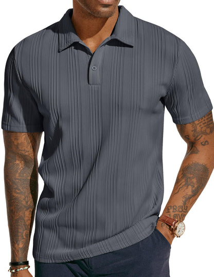 HOTPJ PAUL JONES Mens Polo Shirts Textured Knit Polo Stretchy Regular Fit Collared Golf Shirts