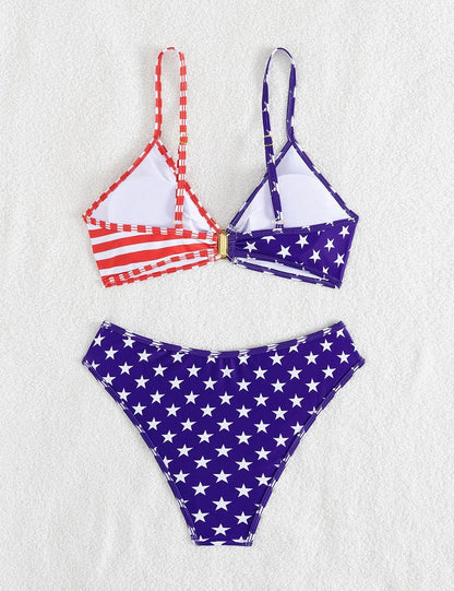 HOTTainehs Women's Two Piece Bikini Sets O Ring Front Top Ditsy Floral Triangle Swimsuits Cheeky Bathing Suit