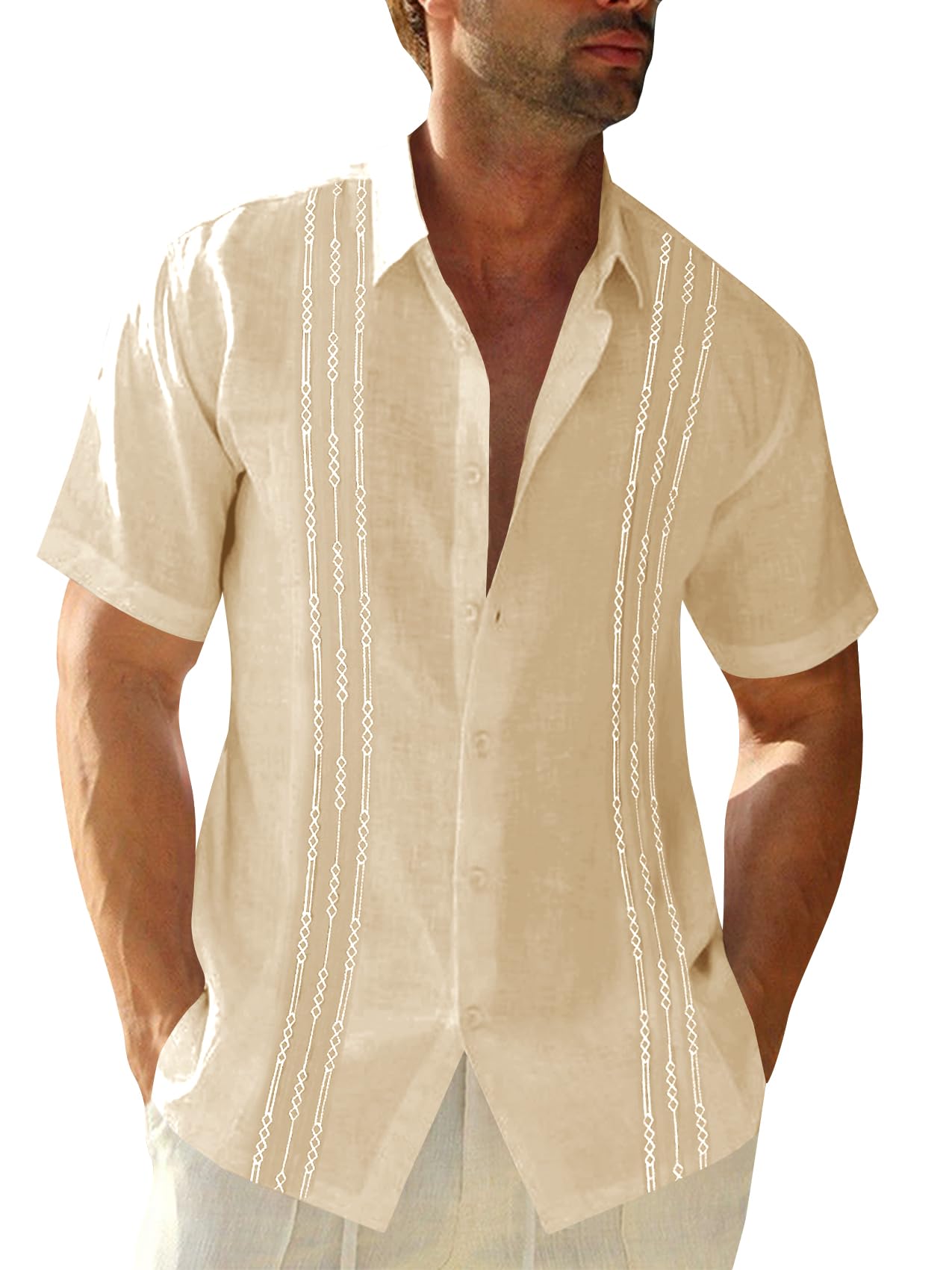 HOTRuncati Mens Short Sleeve Guayabera Shirts Linen Button Down Cuban Shirt | Cotton blend, Mexican style, Button up, Embroidered, Loose fit, Barong tagalog, Bowling shirts, for Summer Beach, Wedding