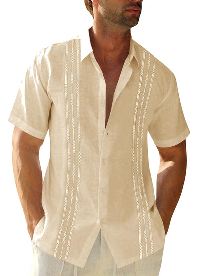 HOTRuncati Mens Short Sleeve Guayabera Shirts Linen Button Down Cuban Shirt | Cotton blend, Mexican style, Button up, Embroidered, Loose fit, Barong tagalog, Bowling shirts, for Summer Beach, Wedding
